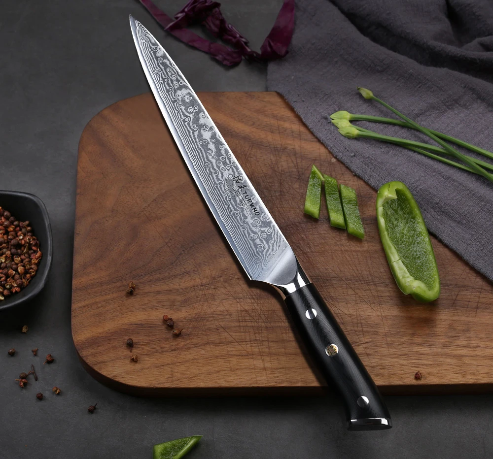 TURWHO 8 &quotдюймовый нож для нарезки японский из дамасской стали мяса Ebony G10
