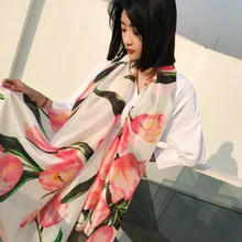 Женский шарф с рисунком тюльпана сезон весна-лето Модные шелковые шарфы для квадратных больших размеров шали и палантины