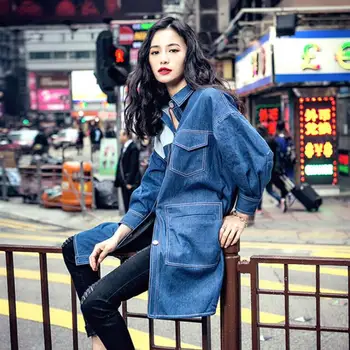

Women Basic Coat Denim Jacket Long Sleeve Casual Loose Street Style Overcoat Autumn Fashion Jeans Jacket