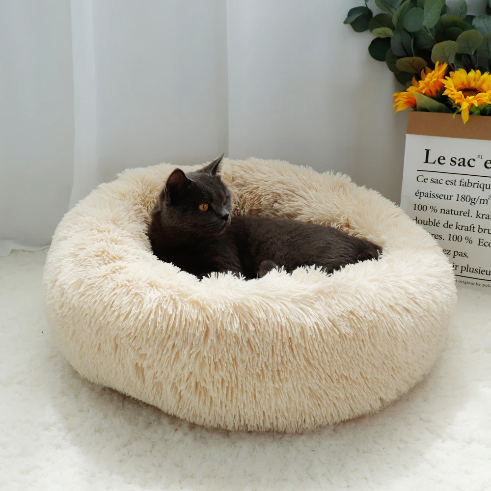 Кровать для домашних животных, теплая флисовая круглая собачья Конура, длинные плюшевые зимние кровати для домашних животных, для средних больших собак, кошек, мягкая подушка, коврики