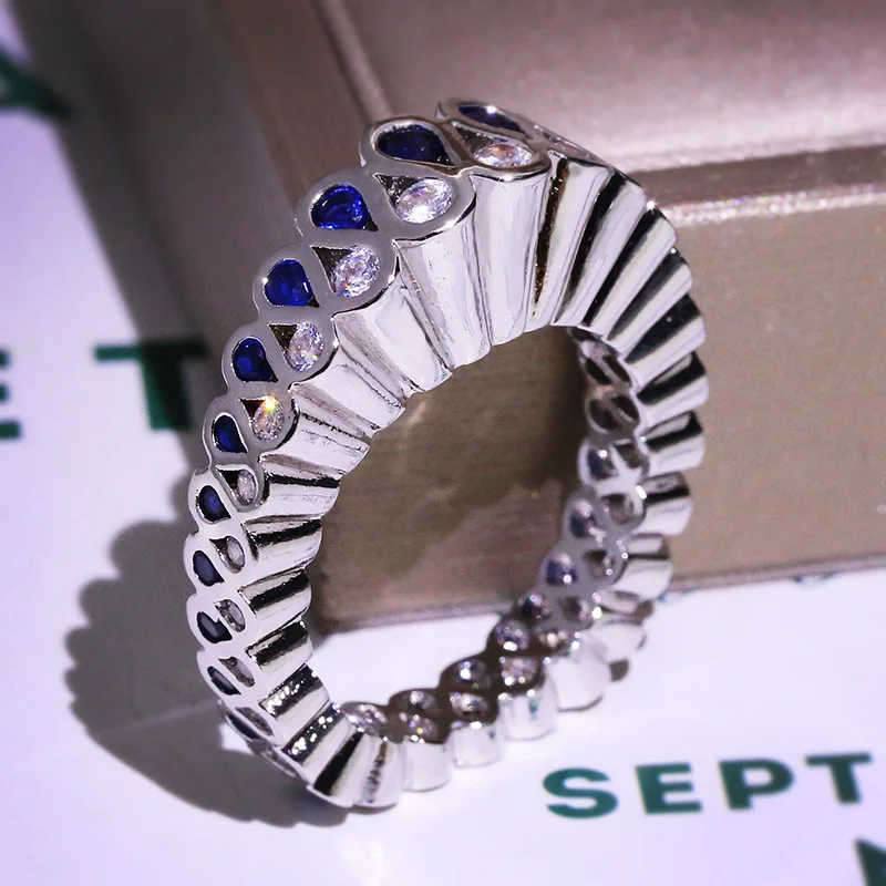 Роскошный белый синий Кристалл Циркон Бесконечное Кольцо Дамы серебро Циркон Обручальное кольцо Шарм подарок