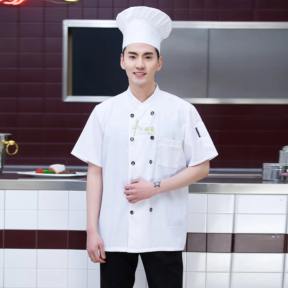 viaoli Printing Unisex Chef Uniform Food Service Cook Jacket Coat Solid Man Kitchen Restaurant Bakery Clothing Shirt