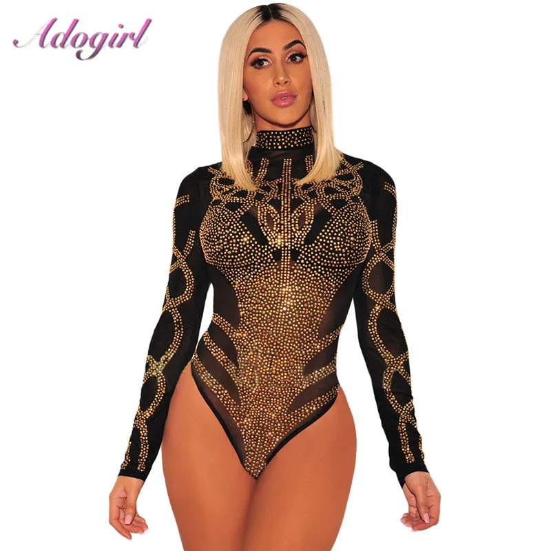 Sexy Gold Diamond Sheer Mesh Bodysuit Women Long Sleeve Turtleneck Autumn Outwear Body Tops Tee Party Club Jumpsuit Rompers Sexy Gold Diamond Sheer Mesh Bodysuit Women Long Sleeve Turtleneck Autumn Outwear Body Tops Tee Party Club Jumpsuit Rompers