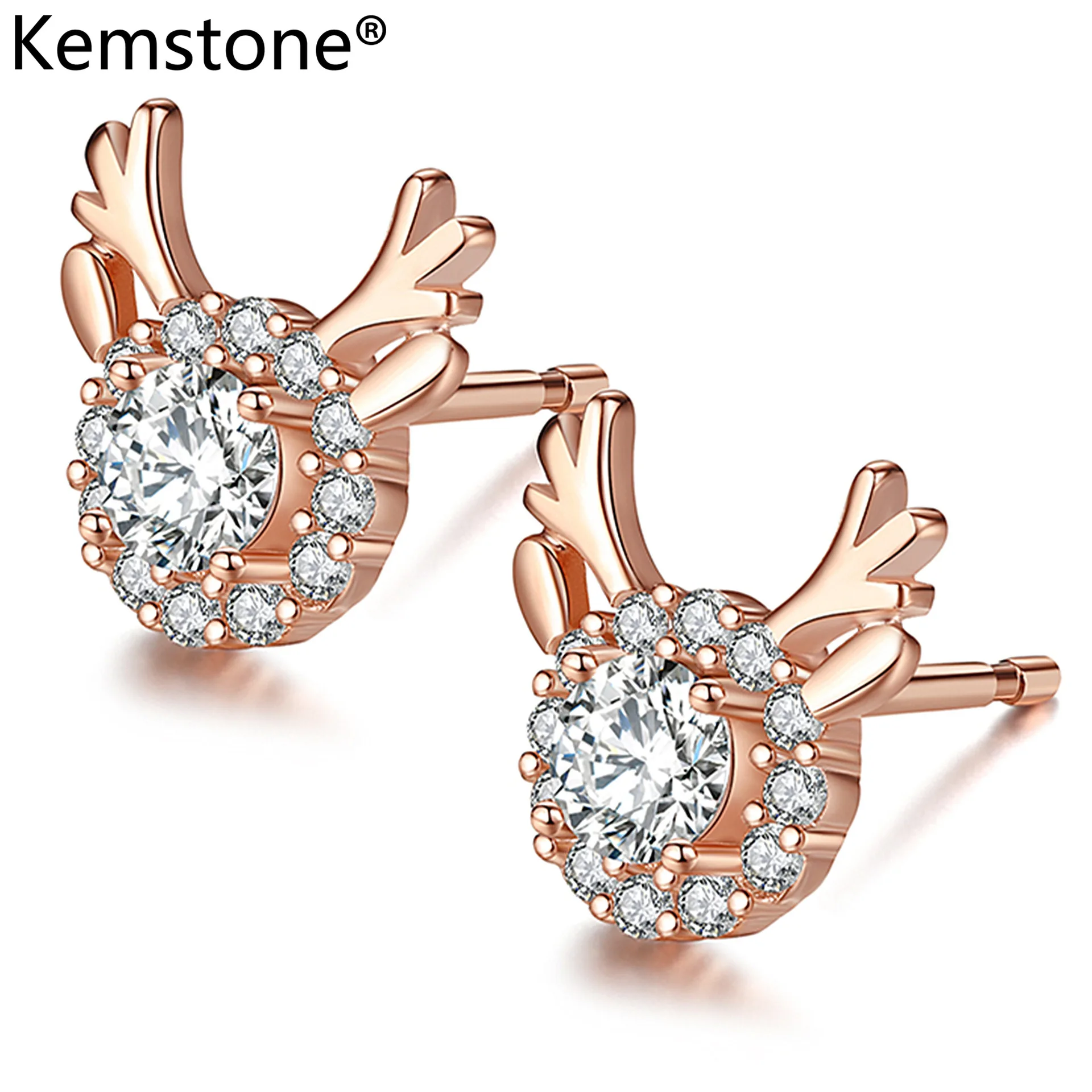 Женские леопардовые серьги гвоздики Пчелка Kemstone с фианитами класса