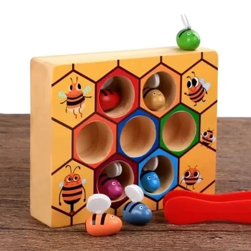 Hot Sale Baby Wooden Toys 3D Puzzle Early Childhood Educational Toys Catch Worm Game Color Cognitive Magnetic Strawberry Apple 20