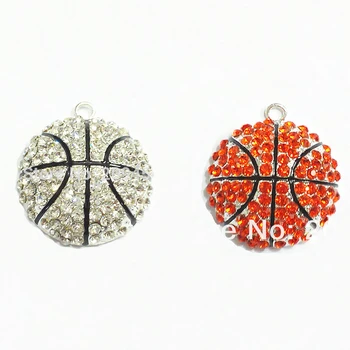 

Hot Sale!! 35mm 10pcs/lot Basketball Rhinestone Pendants For Chunky Kids Sport Necklace