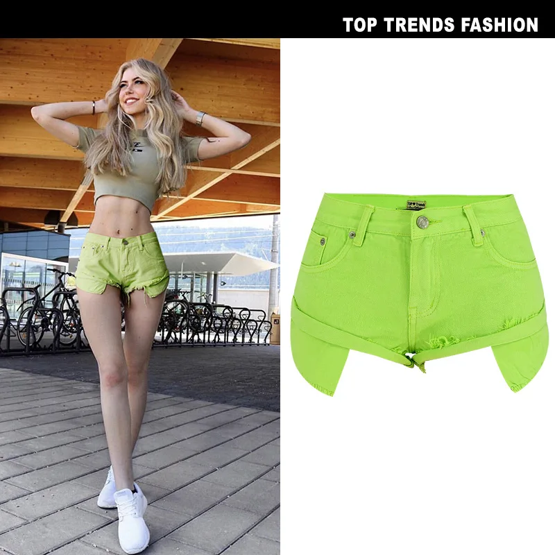 Sexy Casual Summer Green Long Pockets Jeans Shorts Women Fashion Low Waist Tassel Ripped Denim Shorts New Solid Color Hot Short (4)