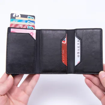 

FOROCH Anti Rfid id Card Holder Case Men Leather Metal Wallet Male Coin Purse Women Mini Carbon Credit Card Holder With Zipper