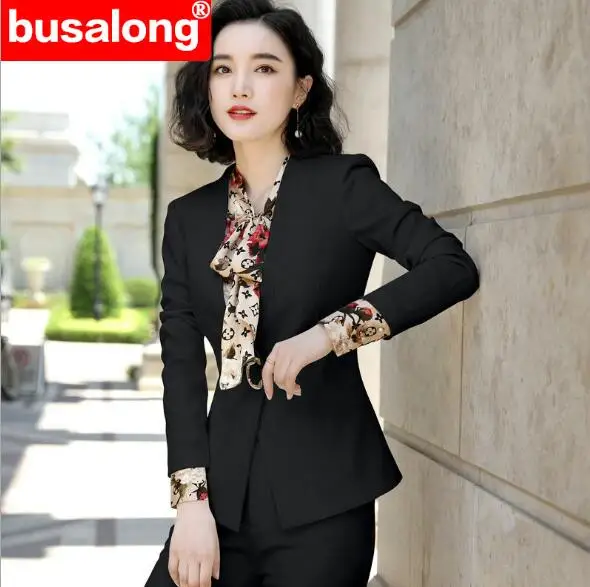 black blazer Осенняя мода для интервью женский костюм с юбкой формальный длинный рукав Блейзер и юбка офисная Дамская одежда размера плюс рабочая одежда белое черное пальто - Цвет: black blazer