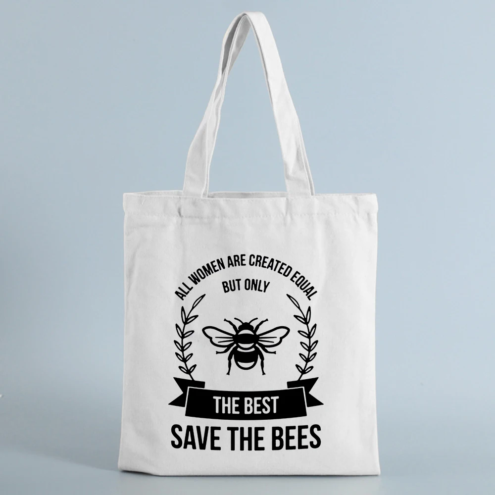 Повседневная сумка на плечо, Большая вместительная сумка для покупок с изображением пчелы, женская сумка-тоут, тканевая сумка для рынка - Цвет: B0203-TBWH-