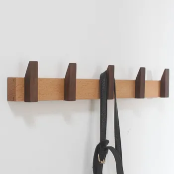 

Solid wood removable black walnut hook free punch wall hanging bedroom living room row hook simple creative coat rack WF530331