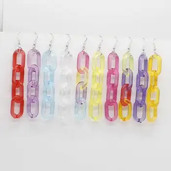 

Korean simple temperament exaggerated candy color acrylic chain earrings long tassel ladies earrings