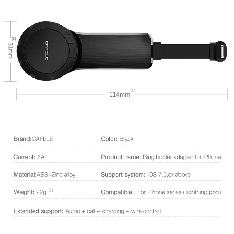 CAFELE 2в1 USB адаптер для iPhone 3,5 мм аудио адаптер Быстрая зарядка регулируемое кольцо для iOS
