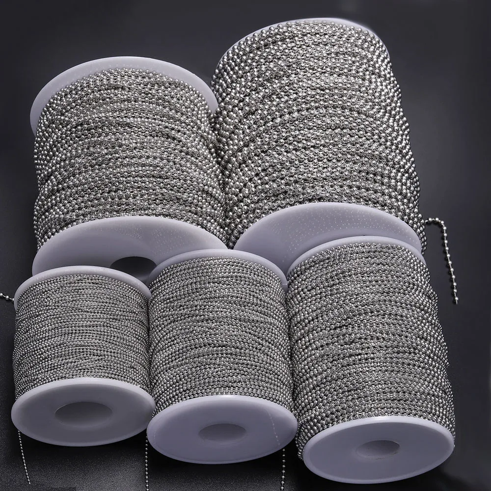 Stainless Steel Necklace 1 Meter 1.2mm-10mm with 5pcs Connectors for Pendant Dog Tags