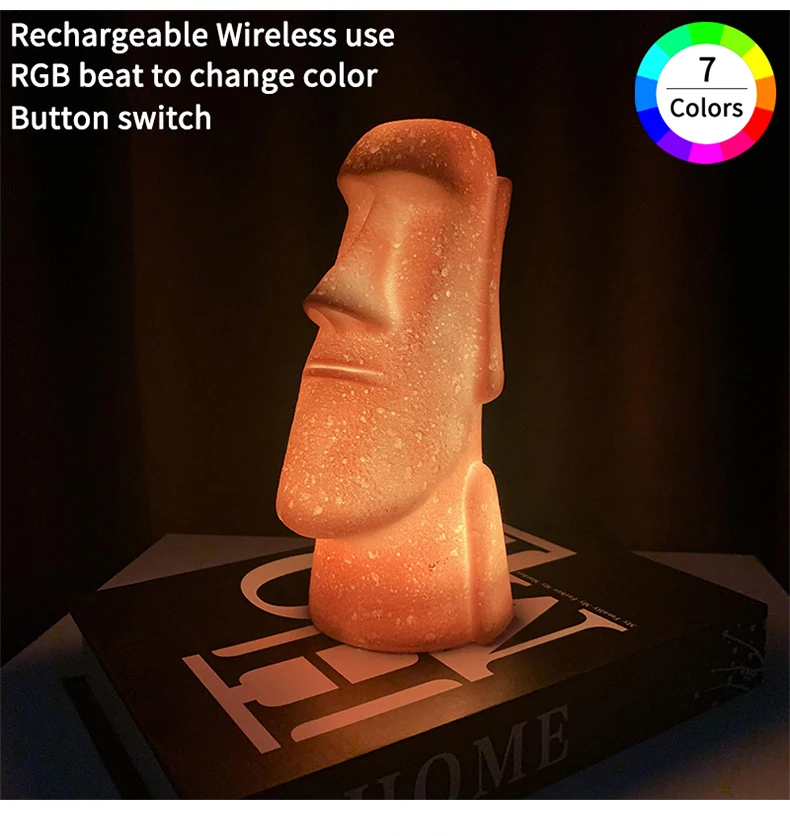 New RGB Night Lights Easter Island Moai LED Night Lamps Living Room Bedroom Lighting Holiday Gifts Children Kids 2021 Hot Avatar mushroom night light