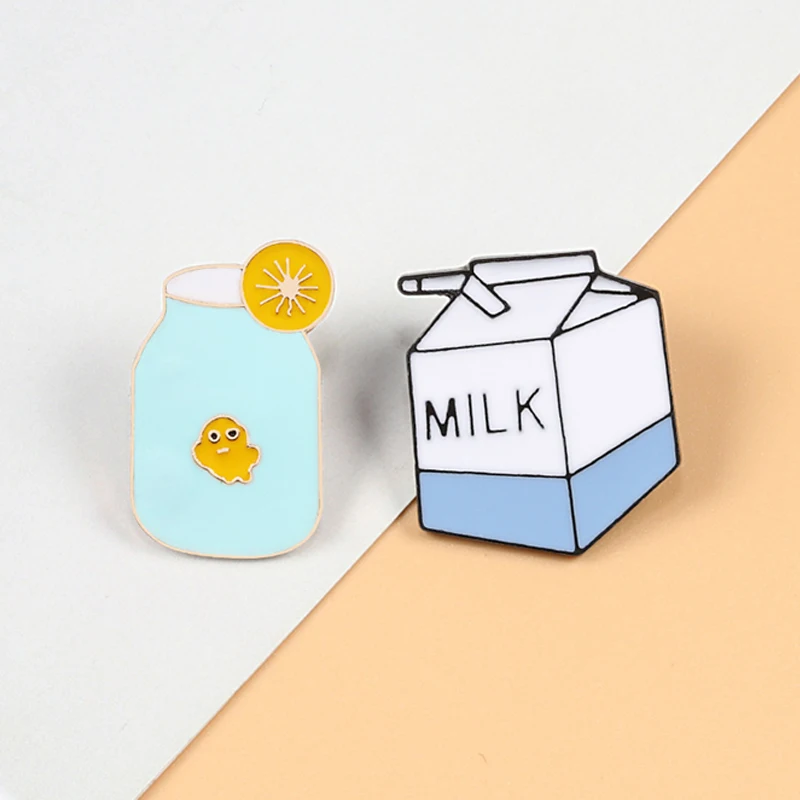 Kawaii милые в коробке молочные нагрудные булавки мультфильм лимон броши виде