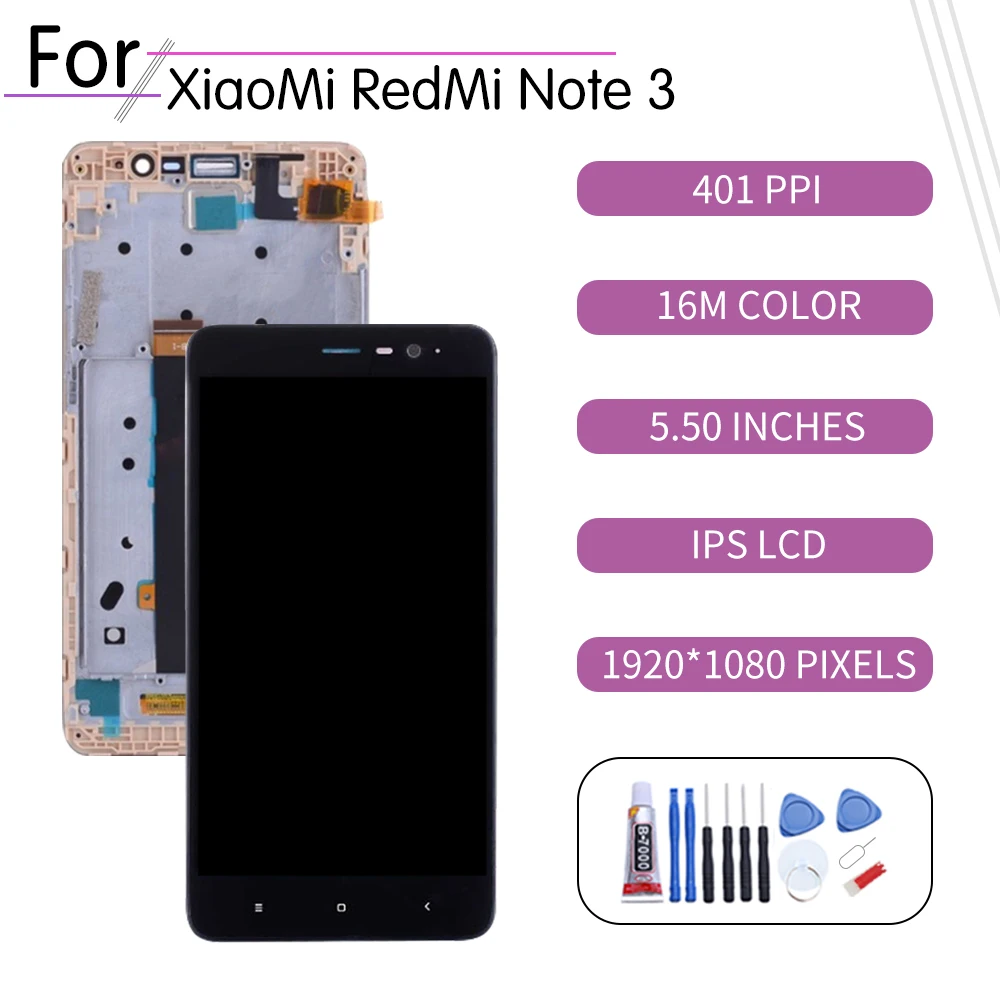 ЖК-дисплей 5 дюйма для Xiaomi Redmi Note3 сенсорный экран с дигитайзером в сборе дисплей
