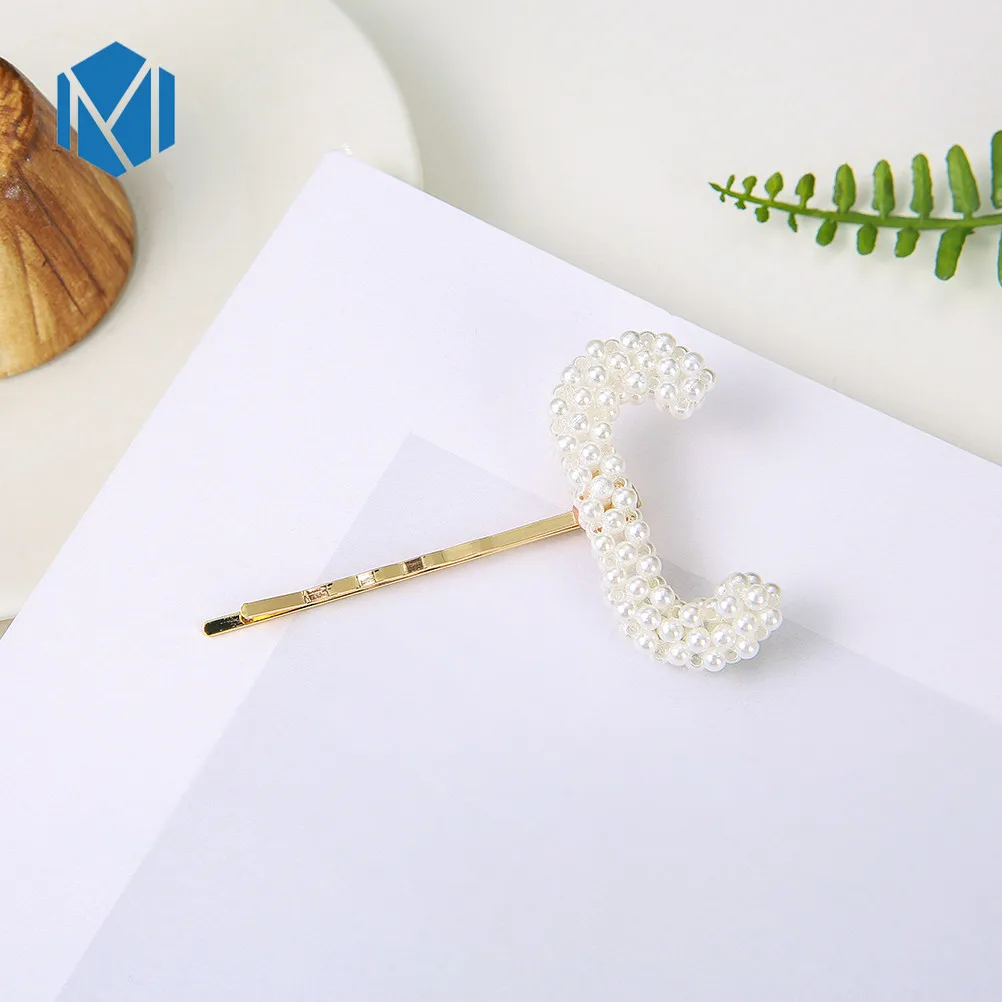 M MISM INS НОВЫЕ геометрические корейские жемчужные заколки для волос буквы Стразы золотистые шпильки для волос женские заколки аксессуары для волос - Color: C