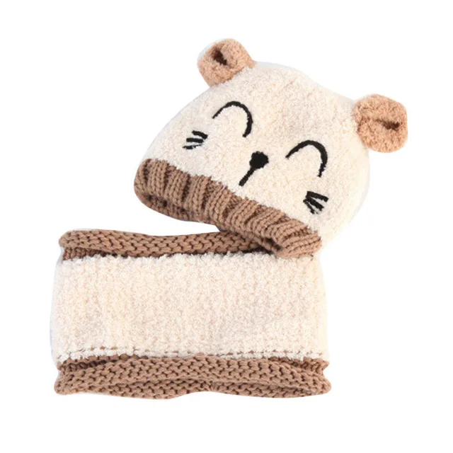 Восхитительная теплая шапка для маленьких девочек и мальчиков, зимний шарф с капюшоном, вязаная шапка с ушками, милый костюм в подарок для 1-3 лет