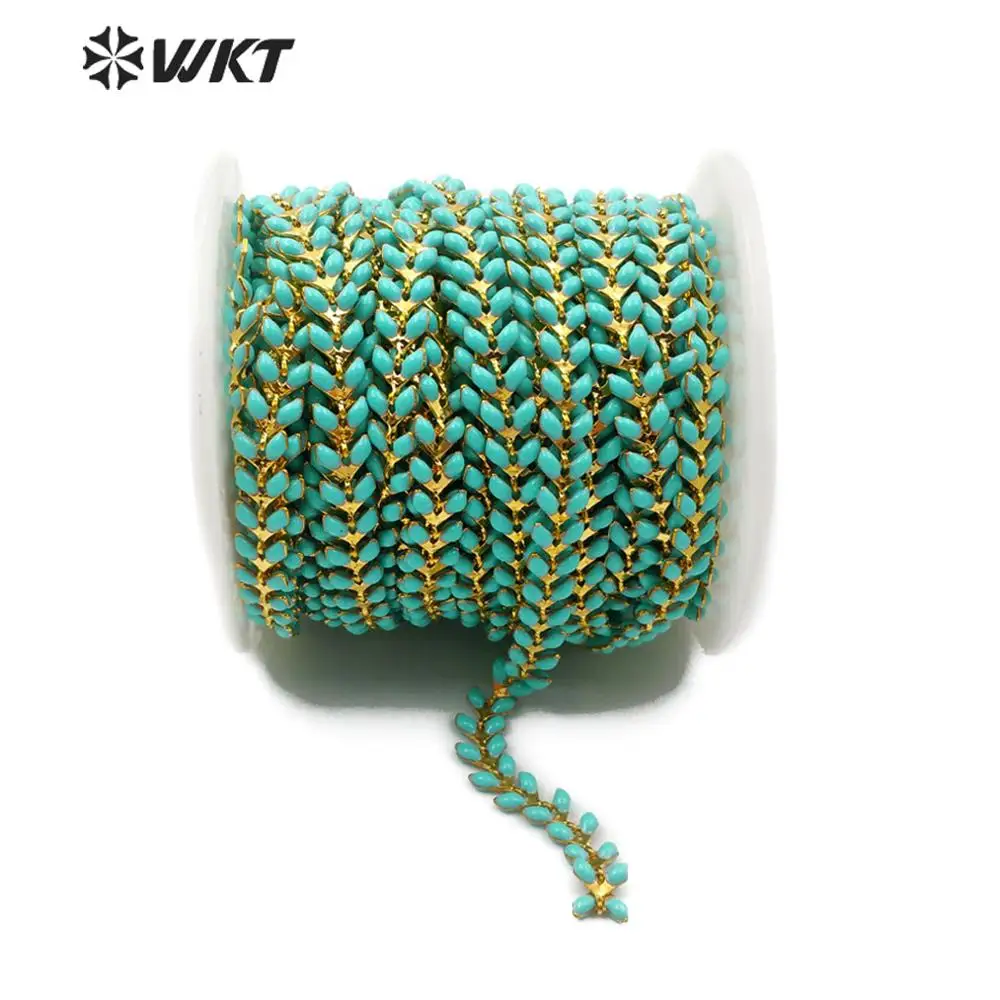 

WT-RBC111 Natural Resin Brass "V" Chain Spearmint Color 6MM Beads Rosary Chain 10 Meters For Jewelry Making