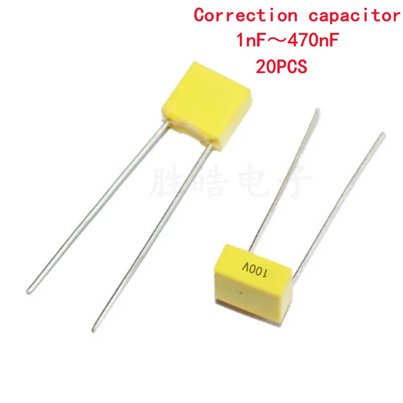 20pcs Polypropylene Safety Plastic Film  100V 1nF ~ 470nF 100nf 220nf 10nf 47nf 22nf 1nf 0.47uf 0.1uf Correction Capacitor 20pcs lot correction capacitor 474j 470nf 100v polypropylene safety plastic film capacitor new