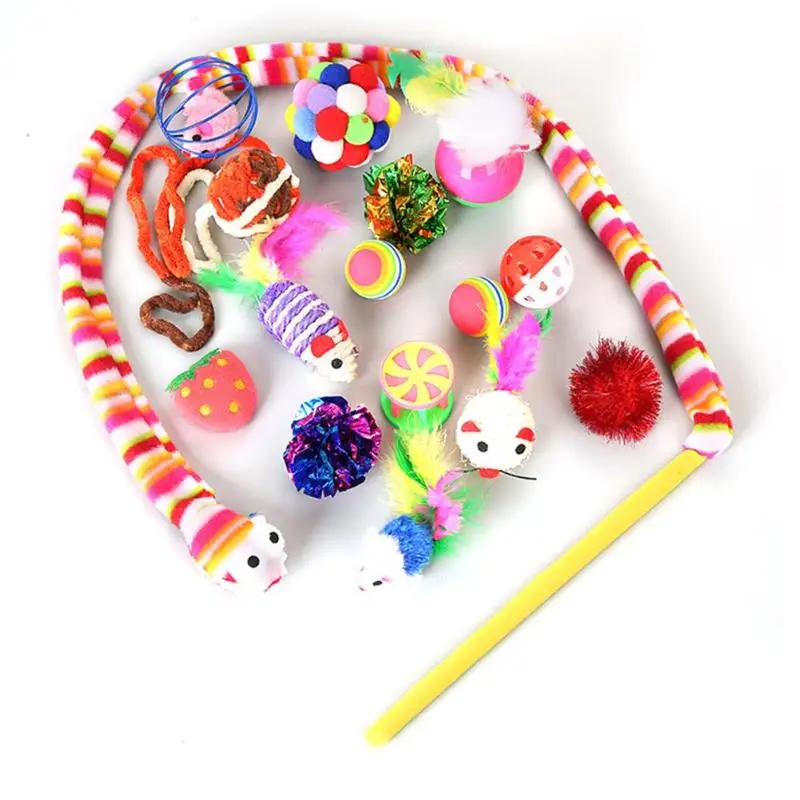 16pcs Funny Pet Cat Toy Cat Stick False Sisal Mouse Balls Interactive Toys - Цвет: 01