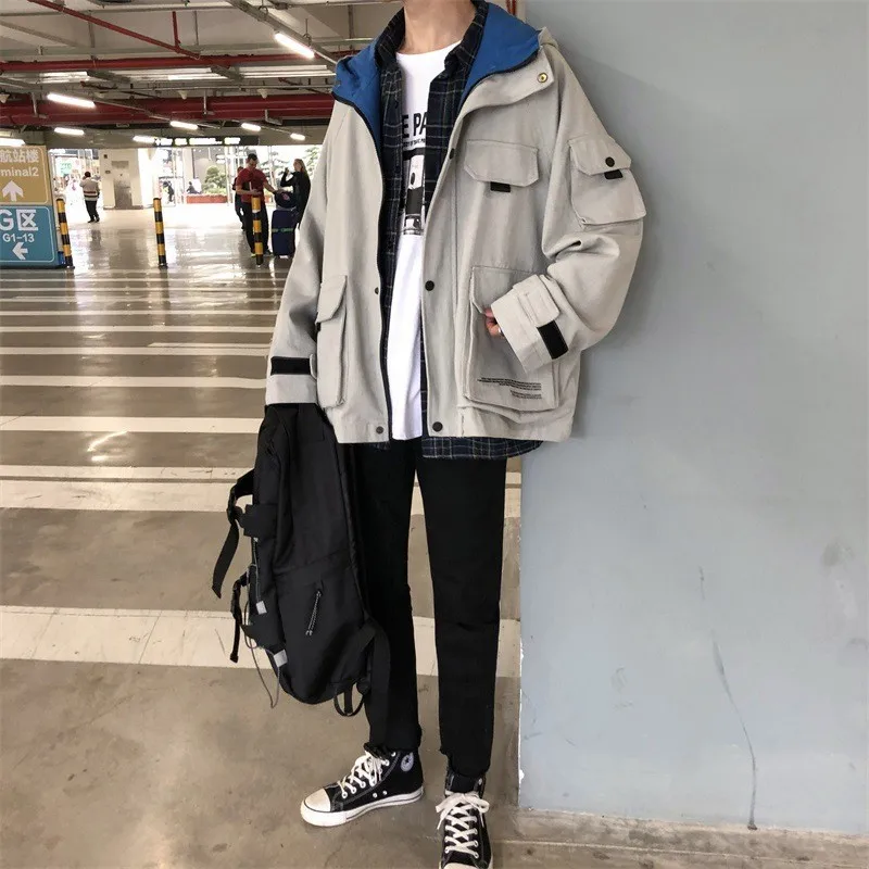 Стиль сафари, весна, новинка, Harajuku, карманы, мужские куртки с капюшоном, повседневные, длинный рукав, уличная, свободный крой, мужская верхняя одежда, пальто размера плюс