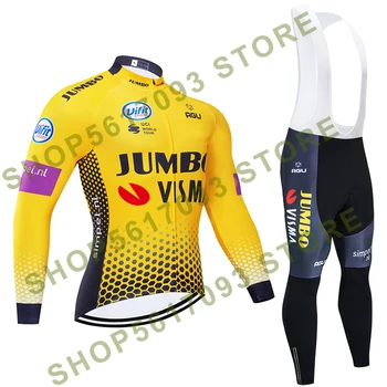 

winter 2020 TEAM JUMBO thermal fleece Cycling JERSEY Bike Pants set mens Ropa Ciclismo 20D bicycling Maillot Culotte wear