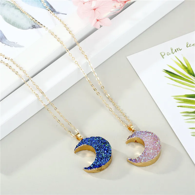 Женское Ожерелье с Луной Druzy drusy корейское ожерелье кулоном в виде Луны модные