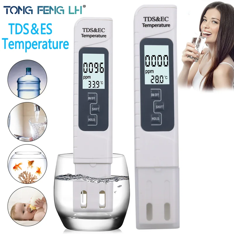 

Portable Digital PH Meter 0.00-14.0 PH Tester TDS&EC Meter Thermometer 0-9999 us cm 0-9999 ppm 0.1-80.0 degree Water Quality Mon
