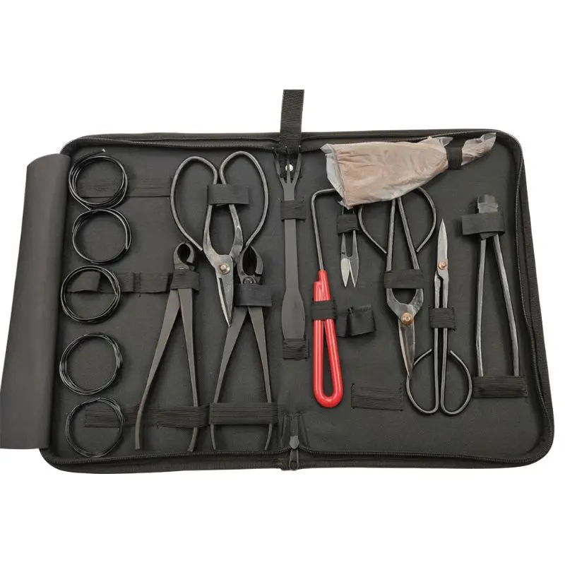 

10pcs/set Carbon Steel Pruning Shears Bonsai Extensive Cutter Scissors Tool Kit with Nylon Case for Home Garden Backyard