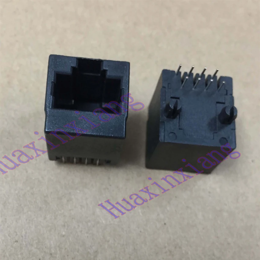 Pcb Rj45 8p8c Femlae Jack Conector de Soquete de 180 Graus tipo Vertical Plástico Preto com Borda 50 Peças Lote