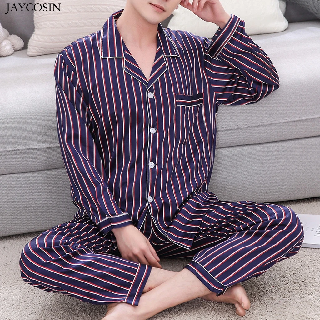JAYCOSIN повседневная мужская Шелковая пижама с пятнами, мужская пижама, шелковая пижама, Мужская сексуальная Современная стильная мягкая уютная атласная ночная рубашка, мужская летняя
