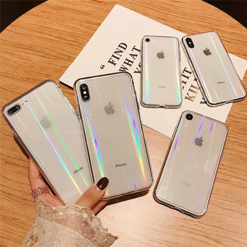 Модный Радужный чехол с лазерным градиентом для IPhone X XS Max XR прозрачный жесткий