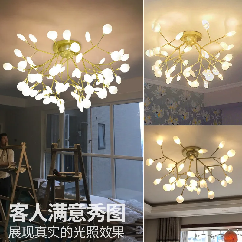 

Creative Cool Ceiling Northern European-Style Living Room Lights Post-modern Firefly Branch Light Simple Room Bedroom Ceiling La