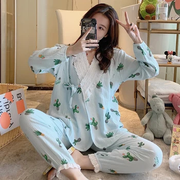 

Lili will cotton clothing pajamas zipper mouth nursing suits summer with pregnant women breastfeeding double gauze kimono