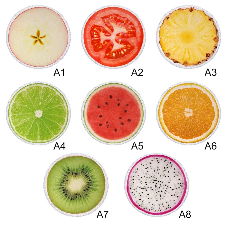 

Microfiber Round Beach Towel Fruit Beach Towel Orange Watermelon Pineapple Printed Large Towel For Travel