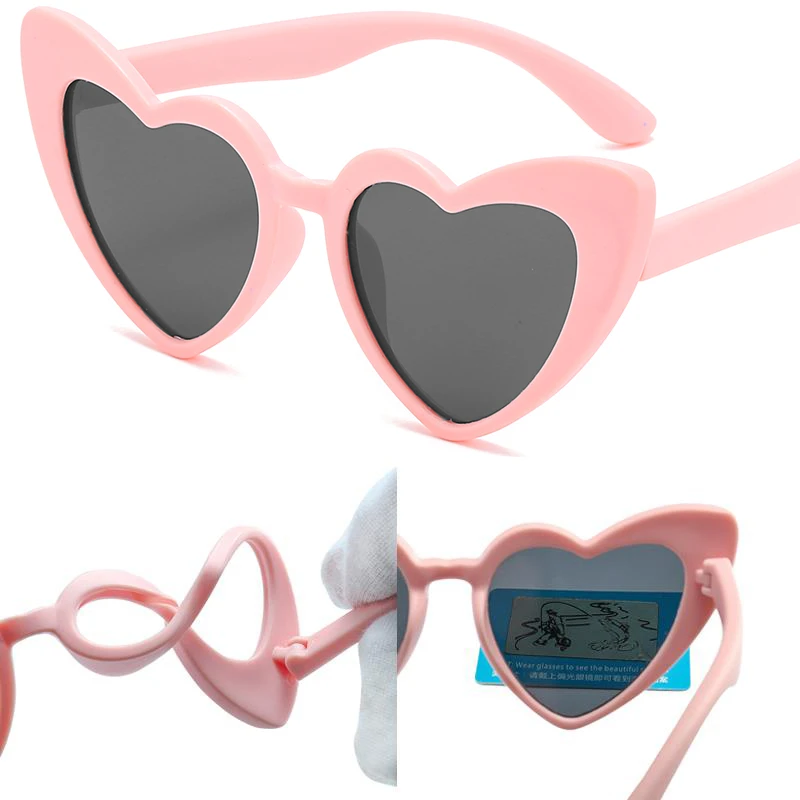 Gafas de sol Polaroid de goma para bebé y niña, lentes de sol polarizadas y flexibles con forma de corazón, TR90, negro, rosa, 2019|Gafas de sol niño| - AliExpress