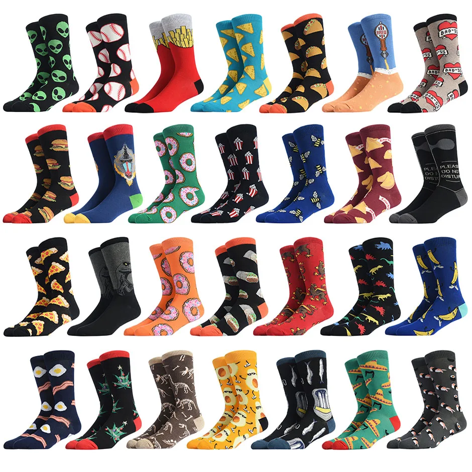 1 pair men socks cotton funny crew socks cartoon Food animal alien women socks novelty gift socks for spring autumn winter