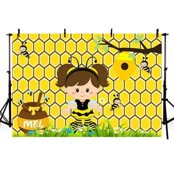

TAIBO Vinyl Background Photography Yellow Sunflowers Cute Bee Honey Background Baby Shower Photo Studio Backdrop