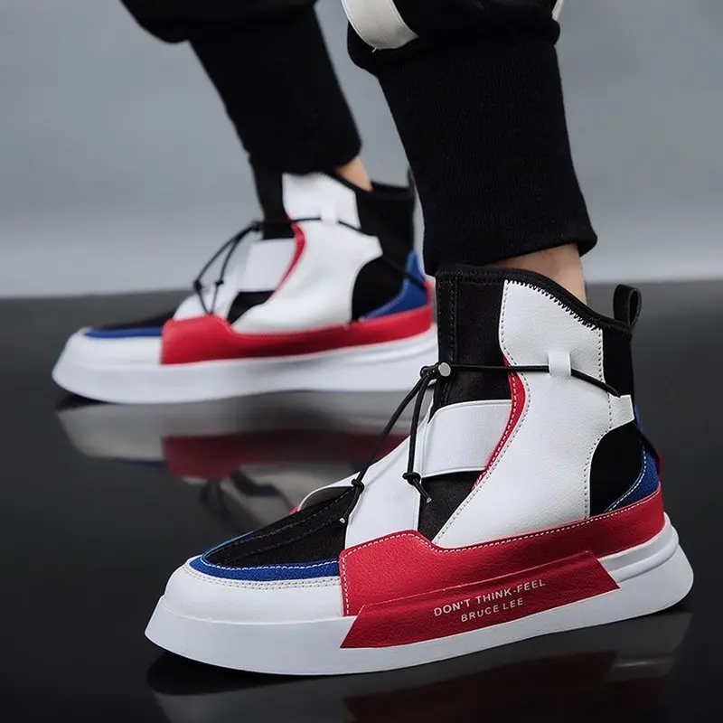 

2019 Casual Leather Shoes High Top Boots Man Hip Hop Sneaker Flat Shoes Comfortable Zapatillas Hombre Deportiva Chaussure Homme