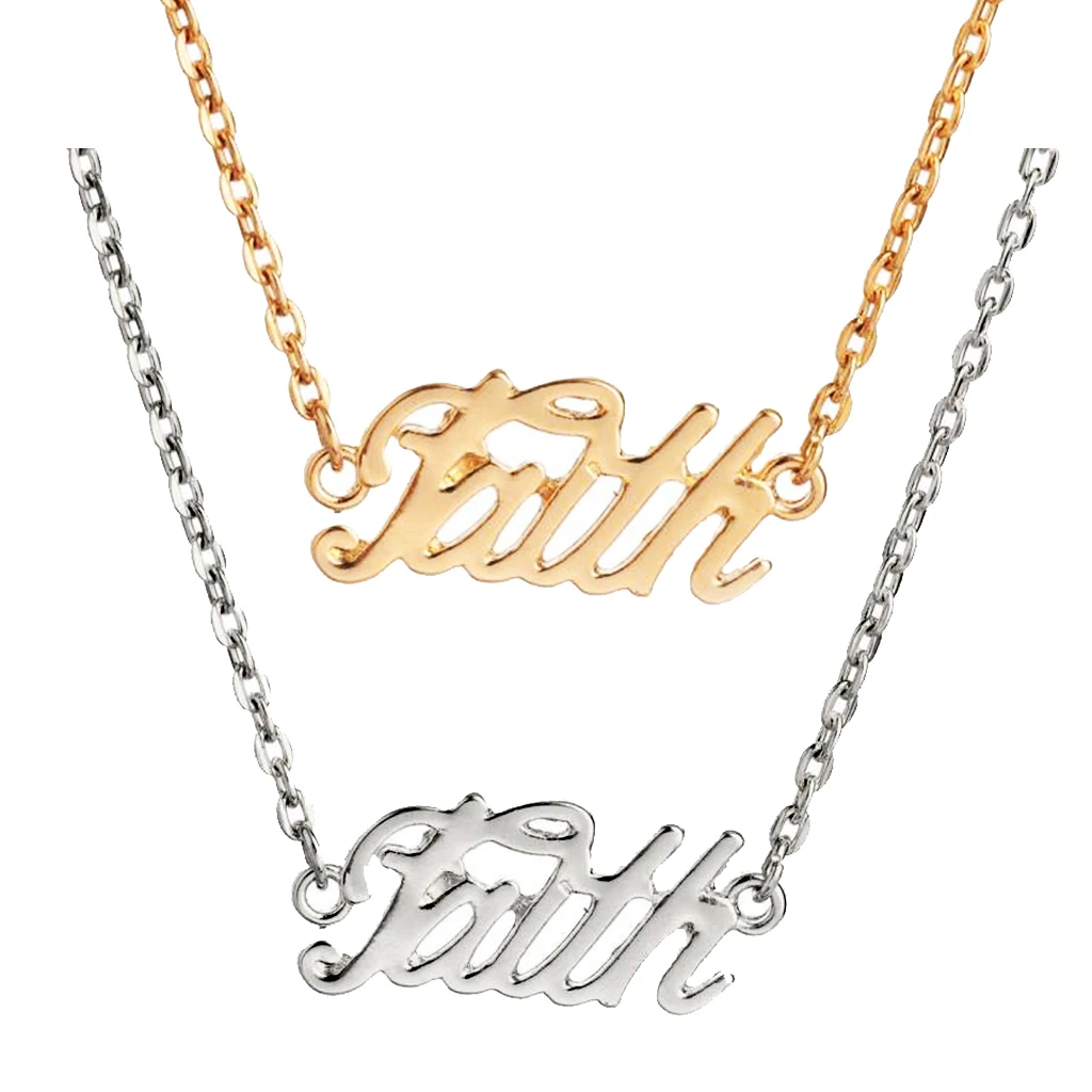 Written ''Courage/Love/Faith''  Suspended Word Pendant Clavicle Necklace Unisex Fancy Jewelry