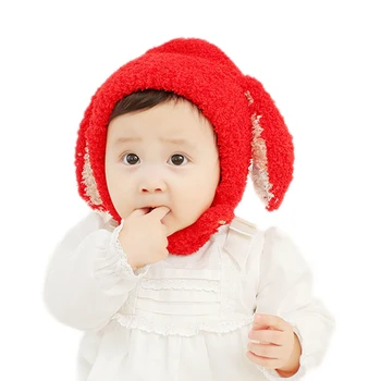

Baby Kids Boys Girls Thickened Beanie Hat Meticulous Weaving Good Warmth Retention Warm Solid Color Rabbit Ear Fleece Cap