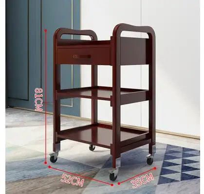 Solid wood beauty cart Hairdressing tool with pulley three layers with drawer beauty shelf hair salon parlor cart