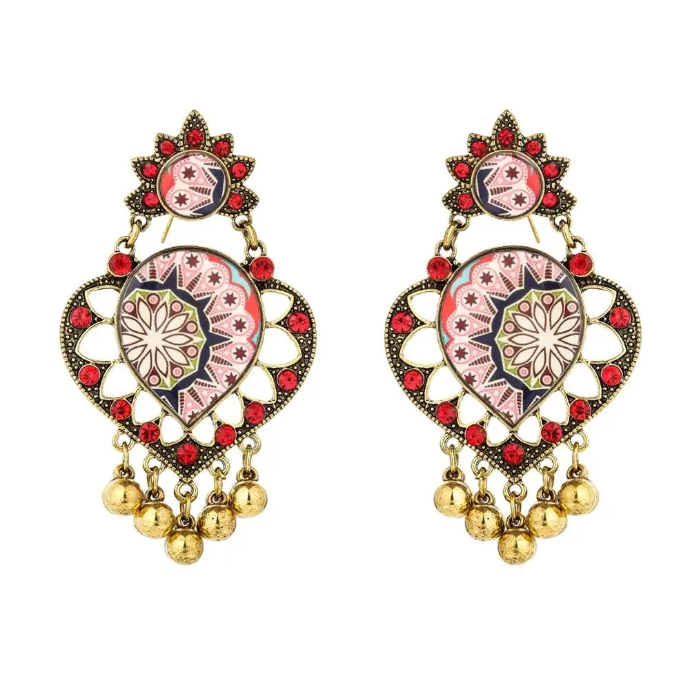 Индийские богемные серьги Jhumka с колокольчиками и кисточками резной цветок
