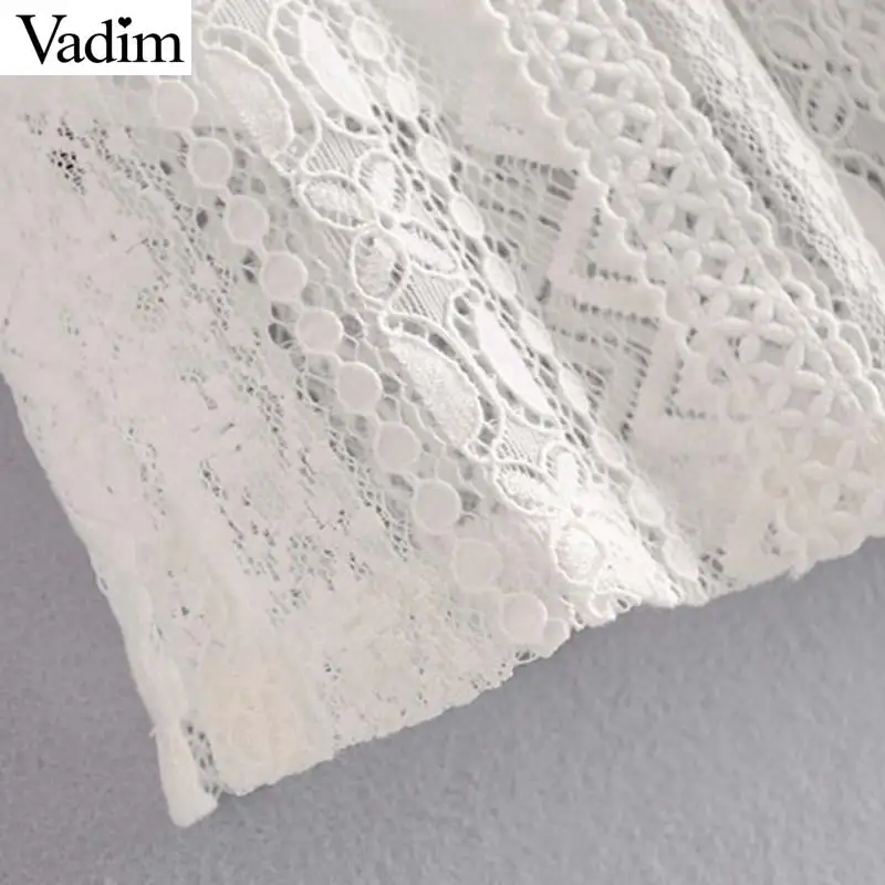 Vadim элегантная белая кружевная блузка с оборками, прозрачный длинный рукав, прозрачная рубашка, женские стильные шикарные топы LB518
