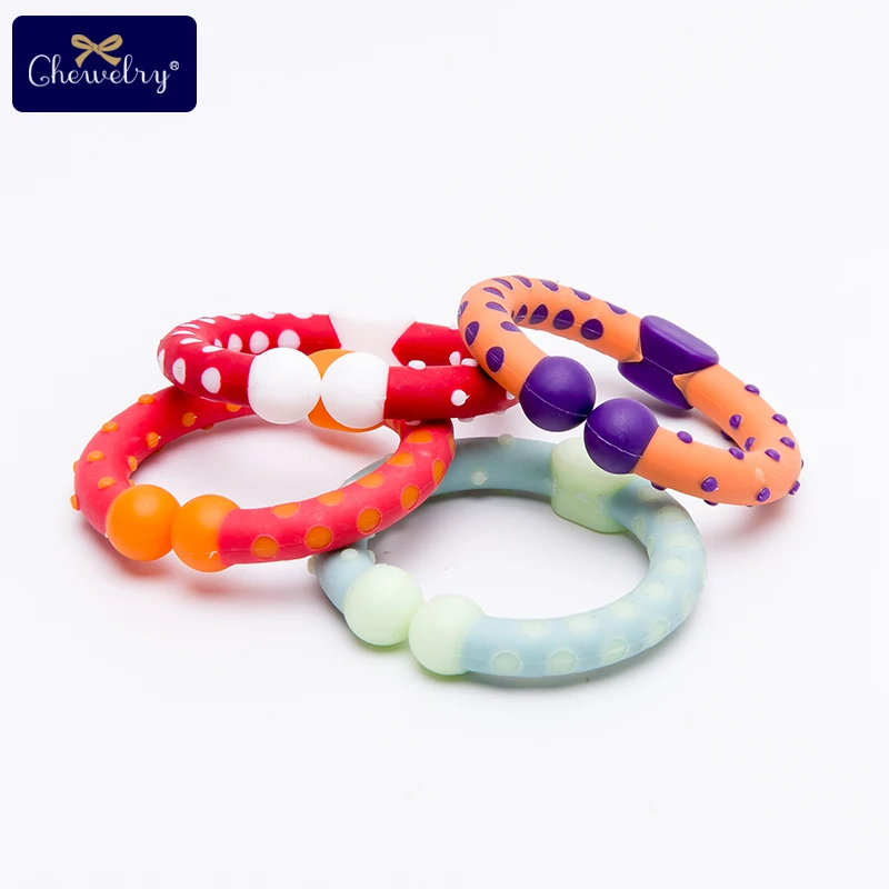 

5Pcs Rainbow Baby Silicone Teething Bracelet Circle Chain Kids Charm Ring Teether Toy For Kid Baby Dental Care Stroller Gym Play