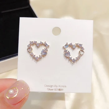 

Exquisite Cuibic Zircon Heart Stud Earrings Natural Shell Paved Gold Color Women Earrings Jewelry