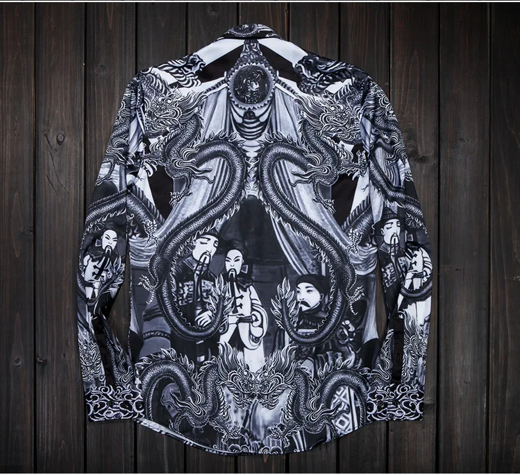 Qing Dynasty Digital Print Men Shirts Slim Body Classic Shirt Casual Breathable Clothing Non Ironing Fashion Basic Shirts M-4XL