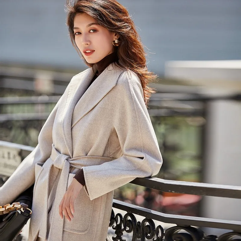 

AIGYPTOS 2019 autumn and winter furnace red double-sided water ripple long wool coat female